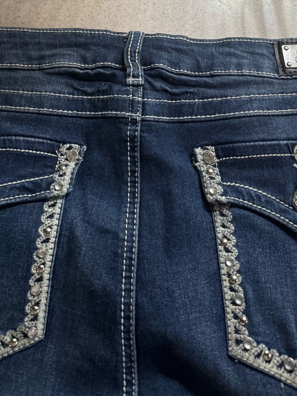 Earl Jeans Dark Indigo High-Rise Jeans with Studded Pocket Trim